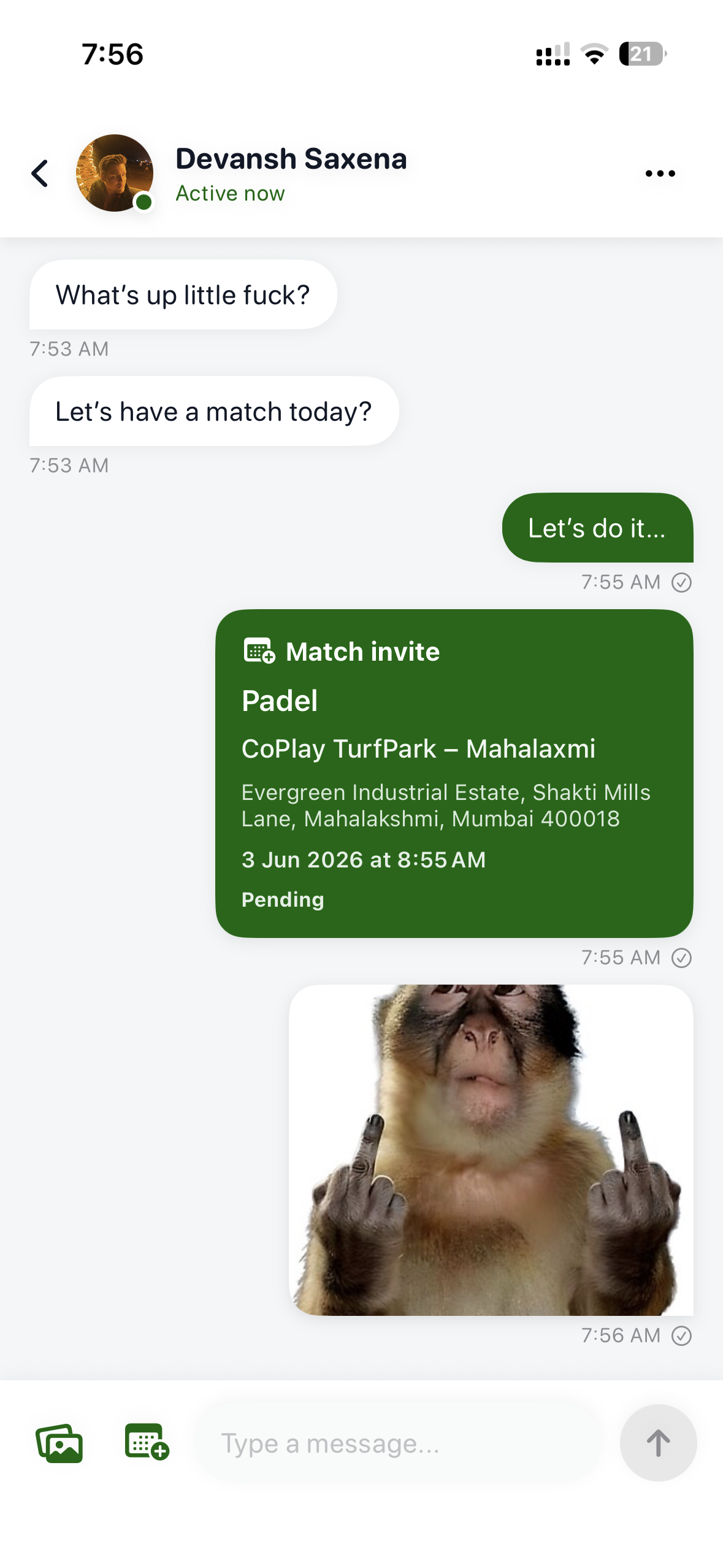 Swing app match and chat screen